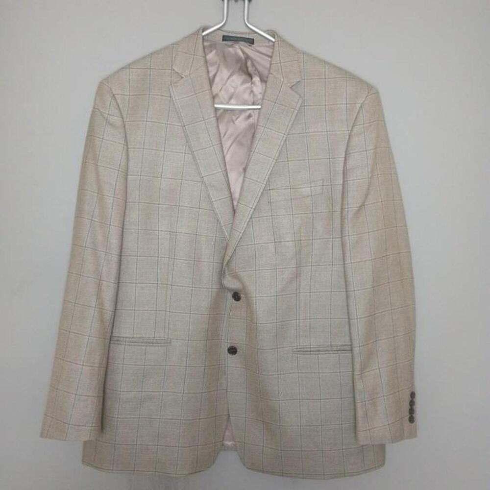 Ralph Lauren Men's Beige Striped Silk/Wool Plaid Blazer size 48L